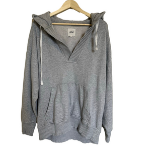 Aerie Gray Down to Earth Henley V-Neck Hoodie Sweatshirt Lounge Oversized
